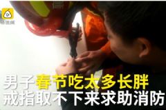 男子春节吃的太胖，戒指卡手上取不下来[多图]